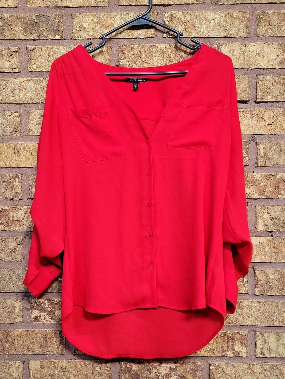 Express Red Button-Front Blouse Size Small